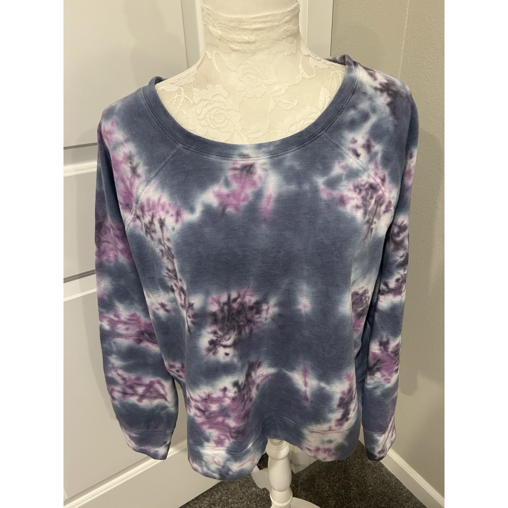 Urban Rebel Cropped Tie Dye Sweatshirt Sz L Oversized Blue Cotton Blend Trendy - Picture 2 of 14